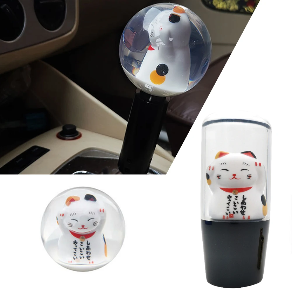 Lucky Cat Gear Shift Knob Acrylic Crystal Ball Stick Shift Heads Replacement Shifter With M8 M10 M12 Adapter