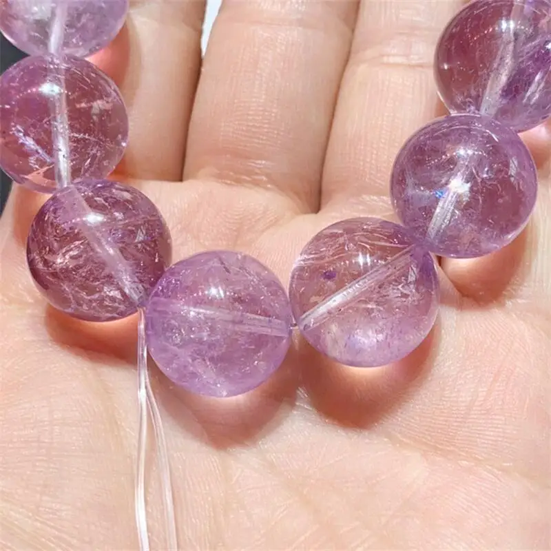 16MM Natural Lavender Quartz Bracelet Women Men Charm Flash Beads Luxury Energy Elastic Wrist Yoga Jewelry