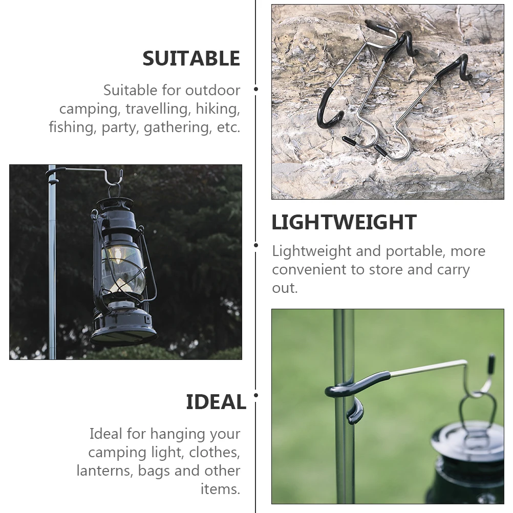 

2pcs Stainless Steel Hooks Camping Light Hangers Anti-Slip Metal Pole Tree Branch Hooks For Lanterns Bags Outdoor Gear Hiking