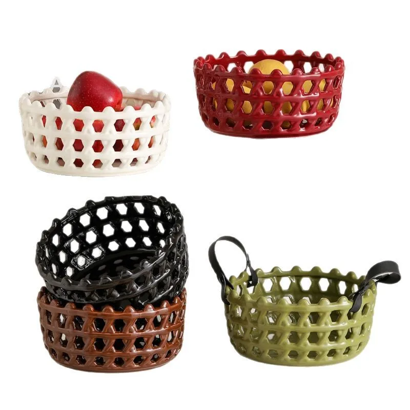 

Ceramic woven fruit basket living room, coffee table fruit storage basket, light luxury candy snacks fruit plate