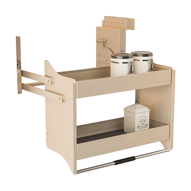 Modern Kitchen Cabinet Organizers Lifting Basket with Adjustable Aluminum Pull System Eco-Friendly Anti-Slip Base Champagne Gold