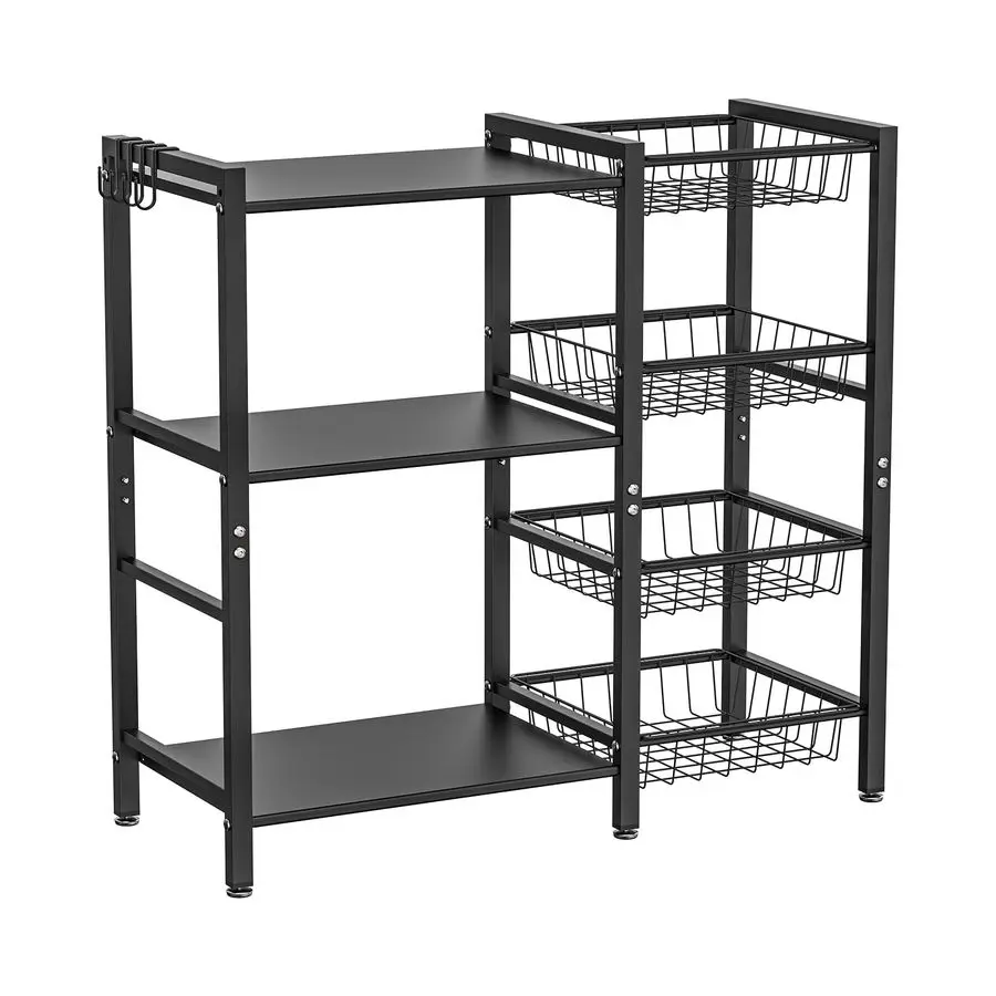 

Storage Rack Kitchen Bakers Rack 3 Tiers 4 Baskets, Utility Coffee Bar, Air Fryer Stand with Steel Mesh Baskets
