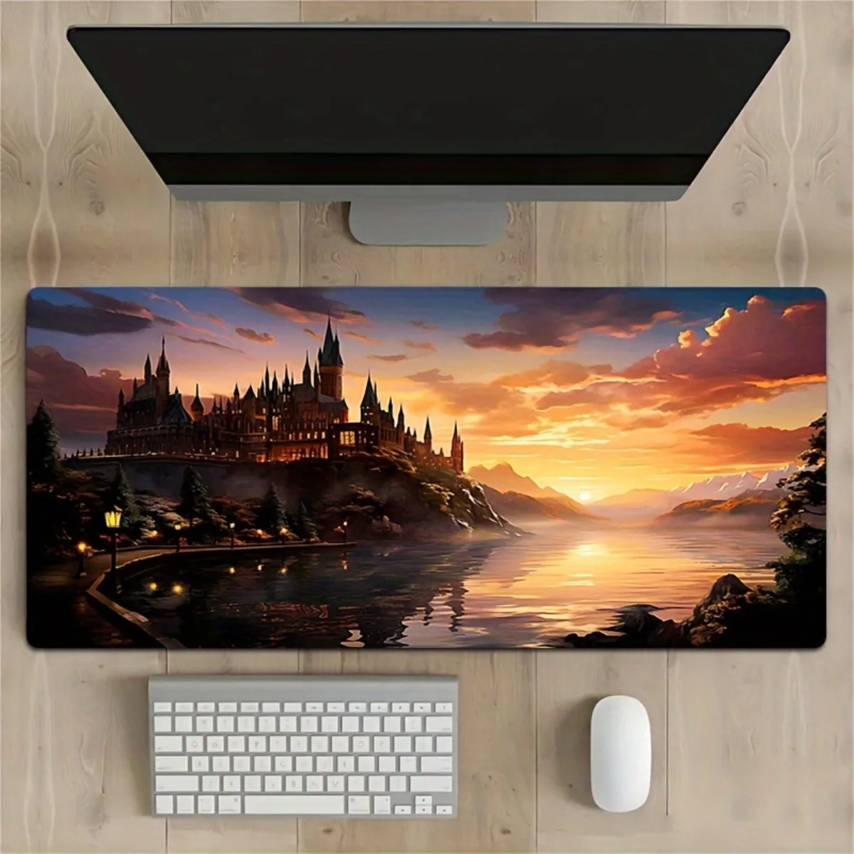 

Sunset Landscape Enchanted Castle Desk Mat Rubber Non-Slip Thick Mouse Pad for Gaming Workspace Office