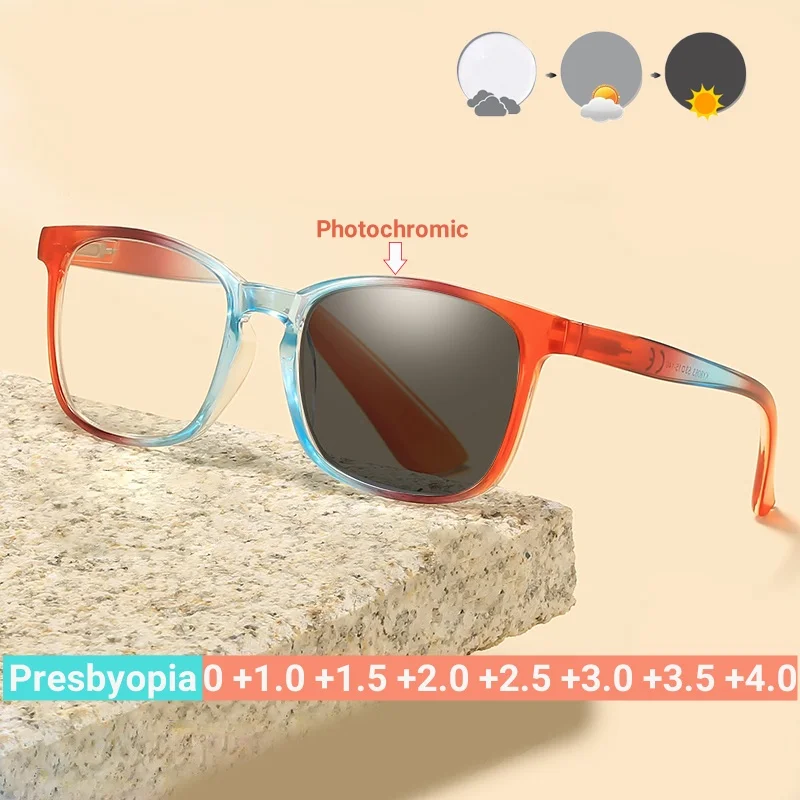 

2025 Summer New Style Photochromic Presbyopia Glasses Ultra Light Unisex Fashion High Aesthetic Color Anti-Blue Light Glasses