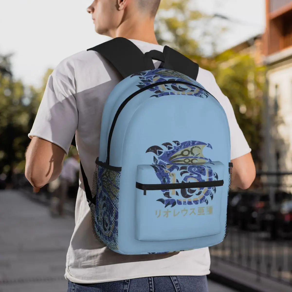 Monster Hunter World Azure Rathalos Kanji Icon Backpack Daypack Large Capacity Children BookBag School Bag Shoulder Bags