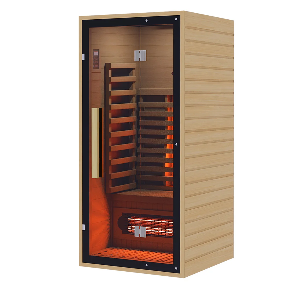 Most Popular 1 People Indoor Hemlock/Red Cedar Sauna Room Low Emf Carbon Heater Wood Infrared Sauna