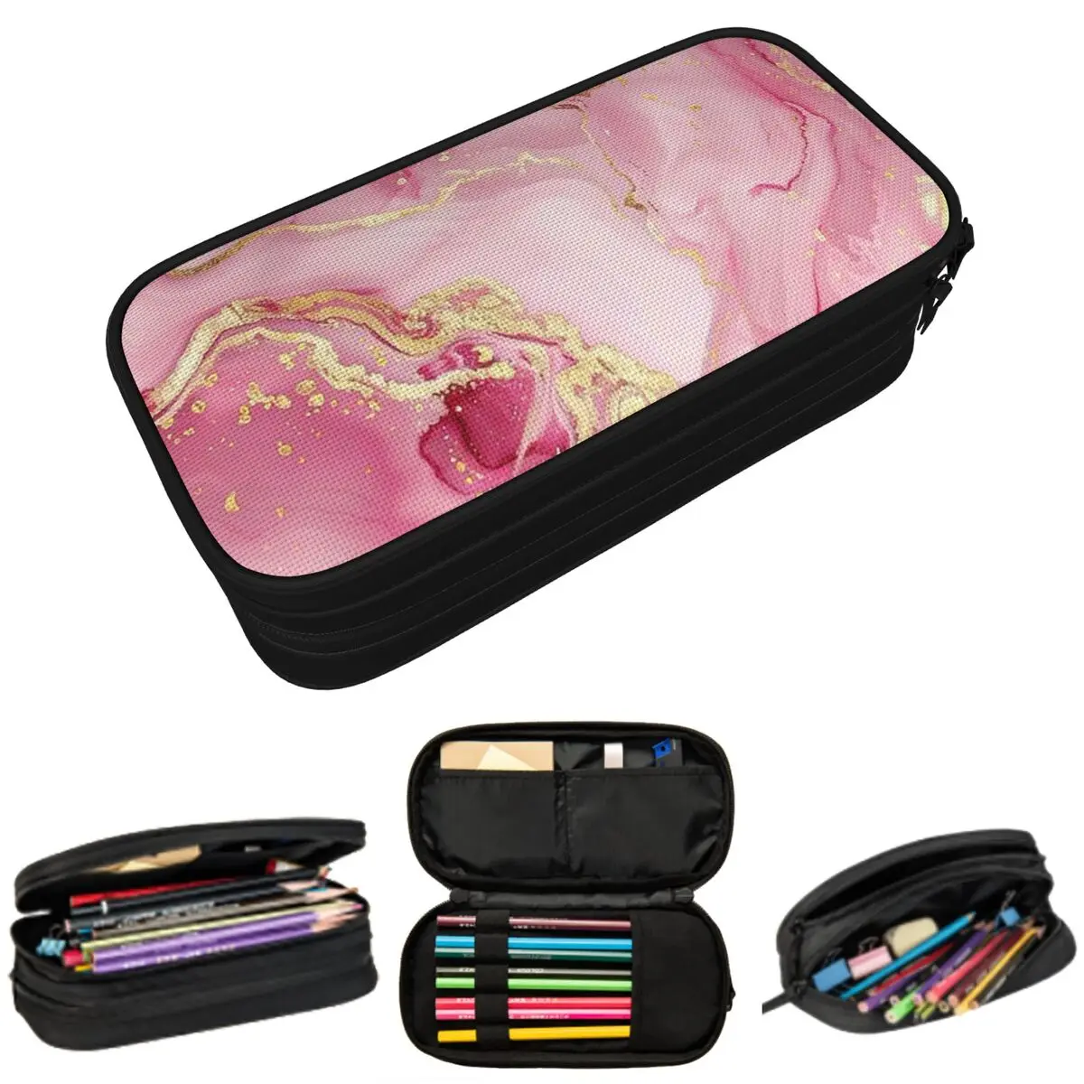 

Pink Elegant Marble Design Pencil Case for Students School Pen Box Pencil Bag Stationery Supplies Pen Holder Bag