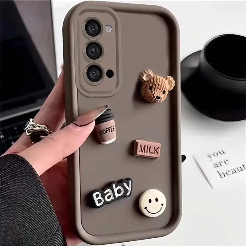 On Mi Poco X6 M6 Pro Note13 13pro Cute Cartoon 3D Coffee Bear Silicone Case For Xiaomi Redmi Note 13 Pro Plus 4g 5g Matte Cover