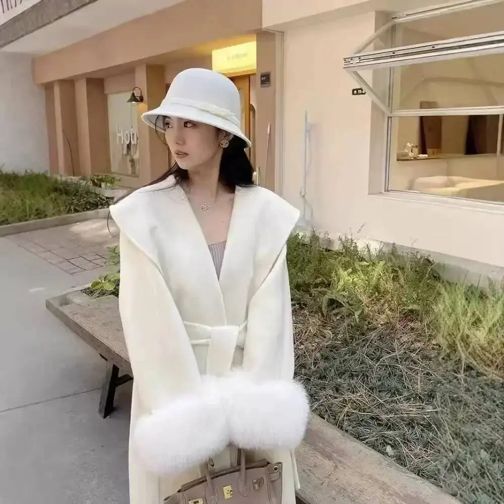 حقيقي كبير التلبيب طويل الثعلب الفراء الصوف المرأة سترة صوفية 2025 شتاء جديد على الوجهين معطف من قماش الكشمير الإناث #5