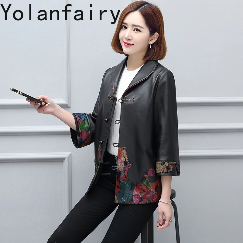 YOLANFAIRY veste en cuir véritable femmes printemps automne court coupe ajustée véritable manteau en peau de mouton mode vestes en cuir femme Chaquetas