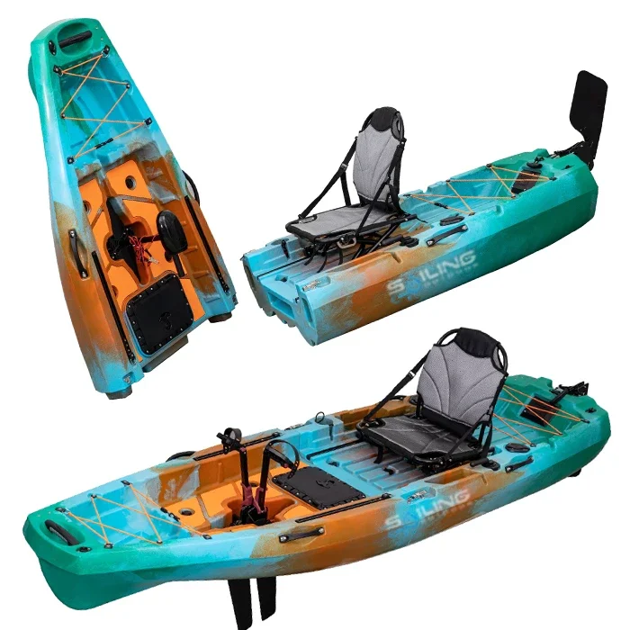 Barcos de plástico plegables para 1 persona, 9,5 pies, pesca, kayak Modular de 2 seccionales con pedal de hélice y silla