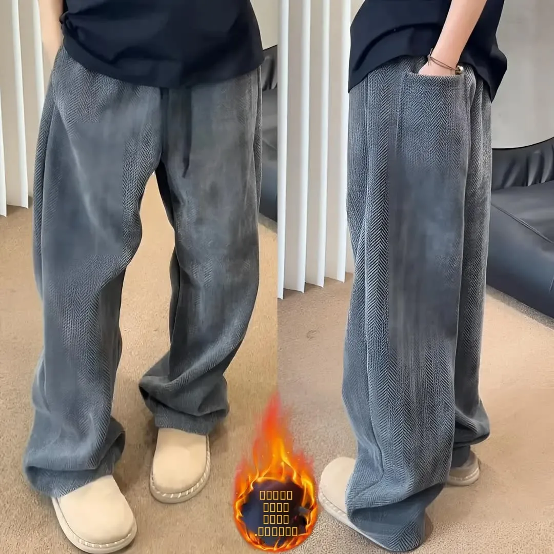 

Thiened Fce Lined Straight Leg Casual Pants for Men Warm Comfortable Loose Fit Autumn Winter y Sle Spor Trousers