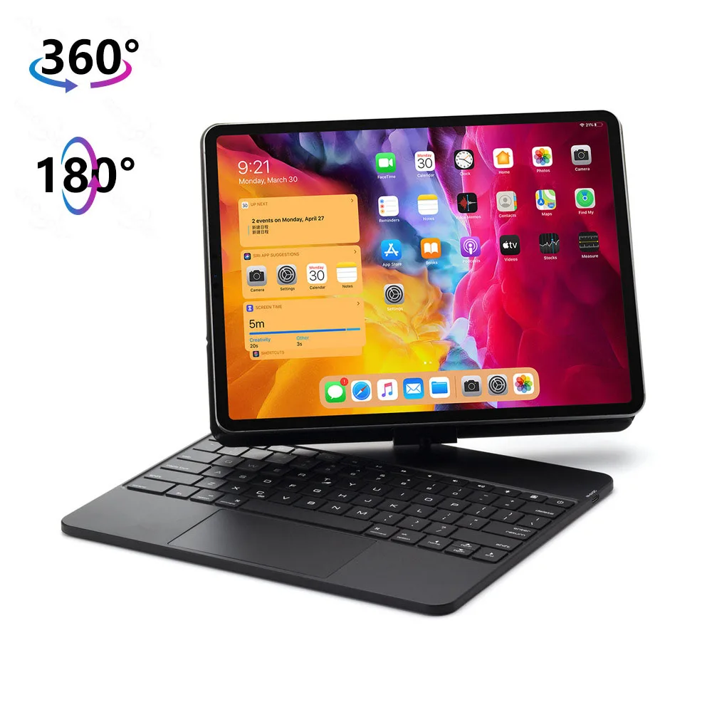 

For iPad Pro 12.9 Inch 2018 2020 2021 2022 360 Rotation LED Backlit Wireless Bluetooth Touchpad Magnetic Keyboard Mouse Case