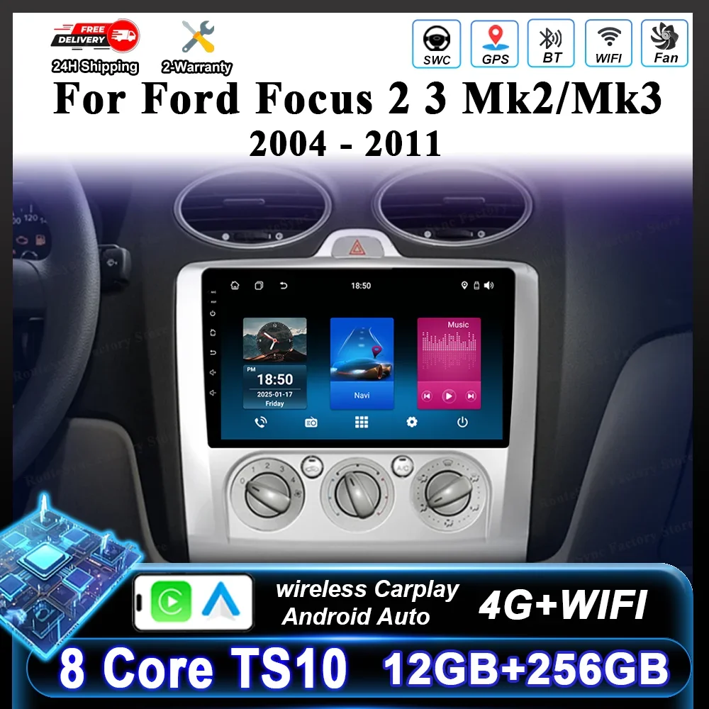 Android 16 para Ford Focus 2 3 Mk2/Mk3 2004-2011 Reprodutor de Vídeo Multimídia Automotivo Carplay Rádio Estéreo DVD Automotivo Bluetooth Head Unit