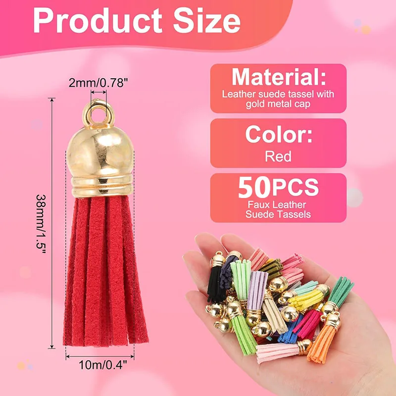 10/50pcs Leather Tassel Charms Gold Color Cap Earring Keychain Pendant Straps Suede Tassels Diy Jewelry Accessories Craft Making