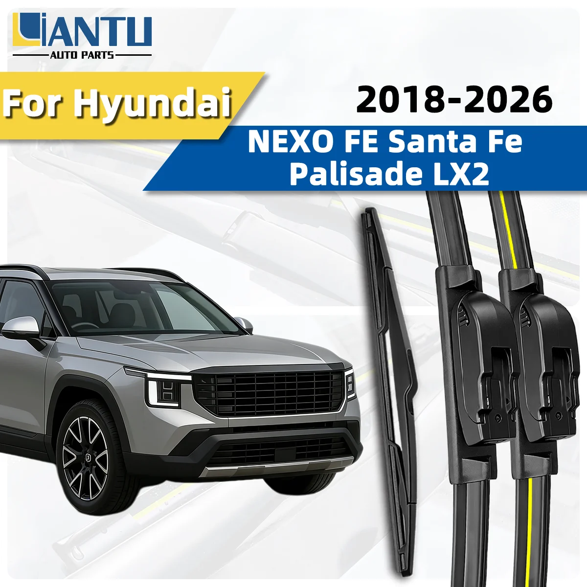 

Комплект из 3-х передних и задних дворников для Hyundai NEXO FE, Palisade LX2, Santa Fe 2018-2026: бесшумные дворники для лобового стекла, автомобильные аксессуары