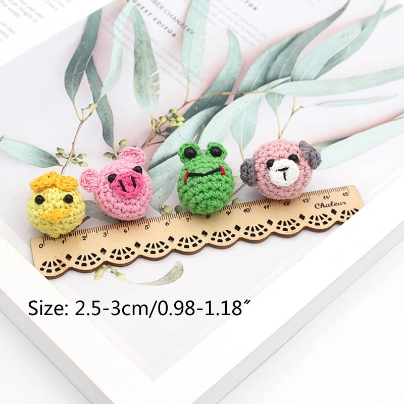 N80C 5 Pcs/Pack Handmade Crochet Woolen Animal Cartoon for Head Baby Teething Soother Decor DIY Pacifier Clip Chain Accessori