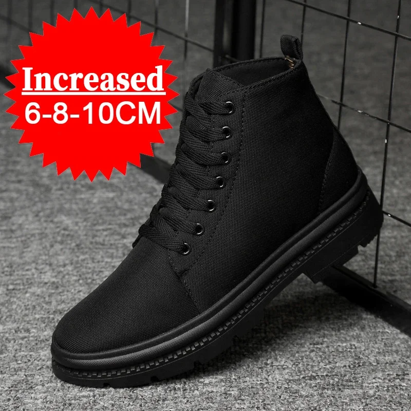 Men Boots Elevator Shoes Hidden Heels Canvas Heightening Shoes For Man Hidden Heels Increase Insole 10CM 8CM Sports Height Shoes