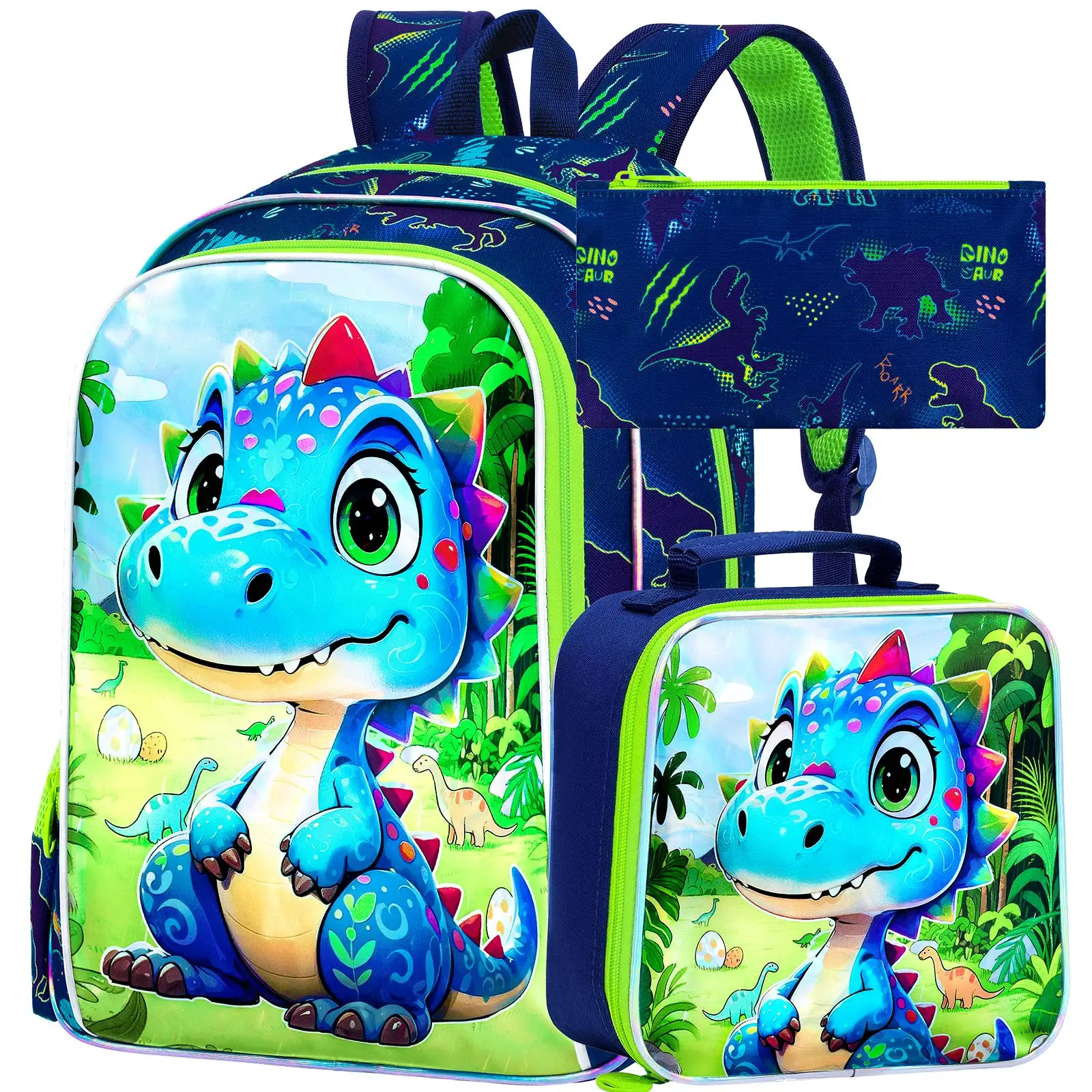 

3PCS Backpack for Boys, Green Dinosaur Elementary Kindergarten Backpacks Student backpacks essential
