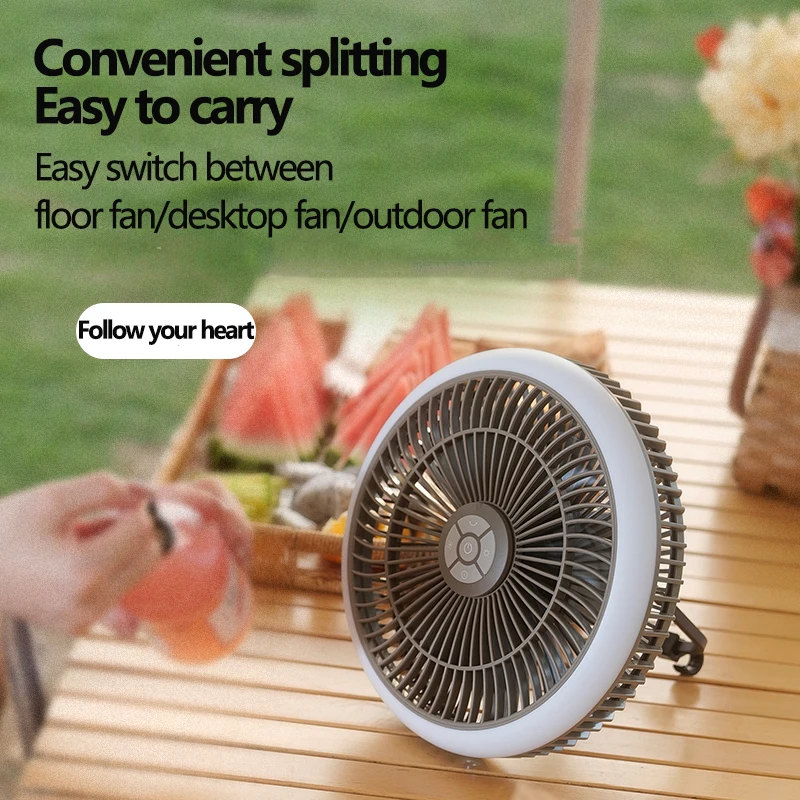 10000mAh Camping Fan With Power Bank Light USB Rechargeable Ceiling Electric Air Cooler Portable  Wireless Circulator for Tent