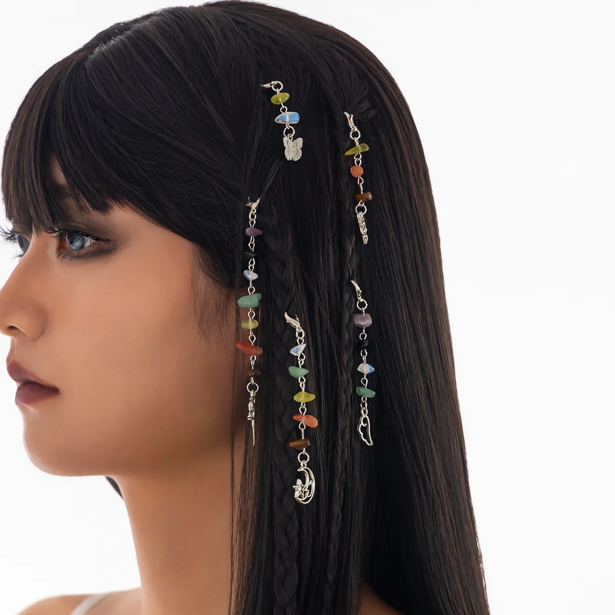 

Dreadlock Accessories 5PCS Nature-Inspired Hair Cuffs Cultured Pearl & Drusy Fringe Boho Hair Rings for Braids
