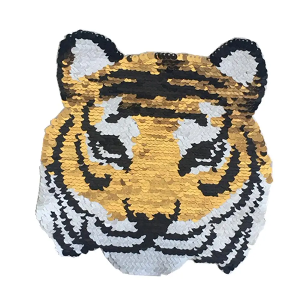 Prettyia Tiger Cartoon Sequins Embroidered Sew On Patch Reversible Applique