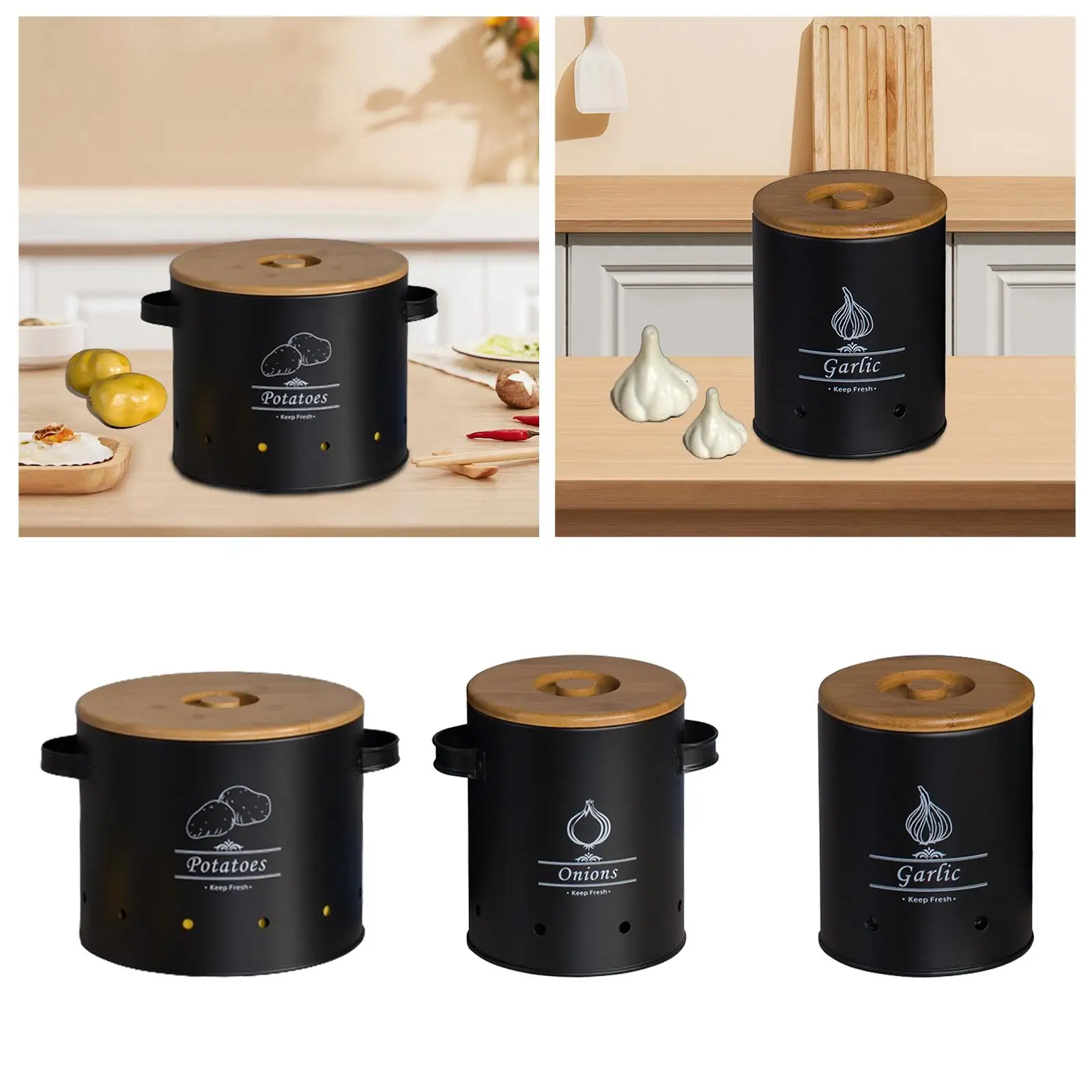 Potato Storage Tin Farmhouse Container with Lid Kitchen Storage Canister for Farmhouse Decor Home Restaurant Counter Pantry