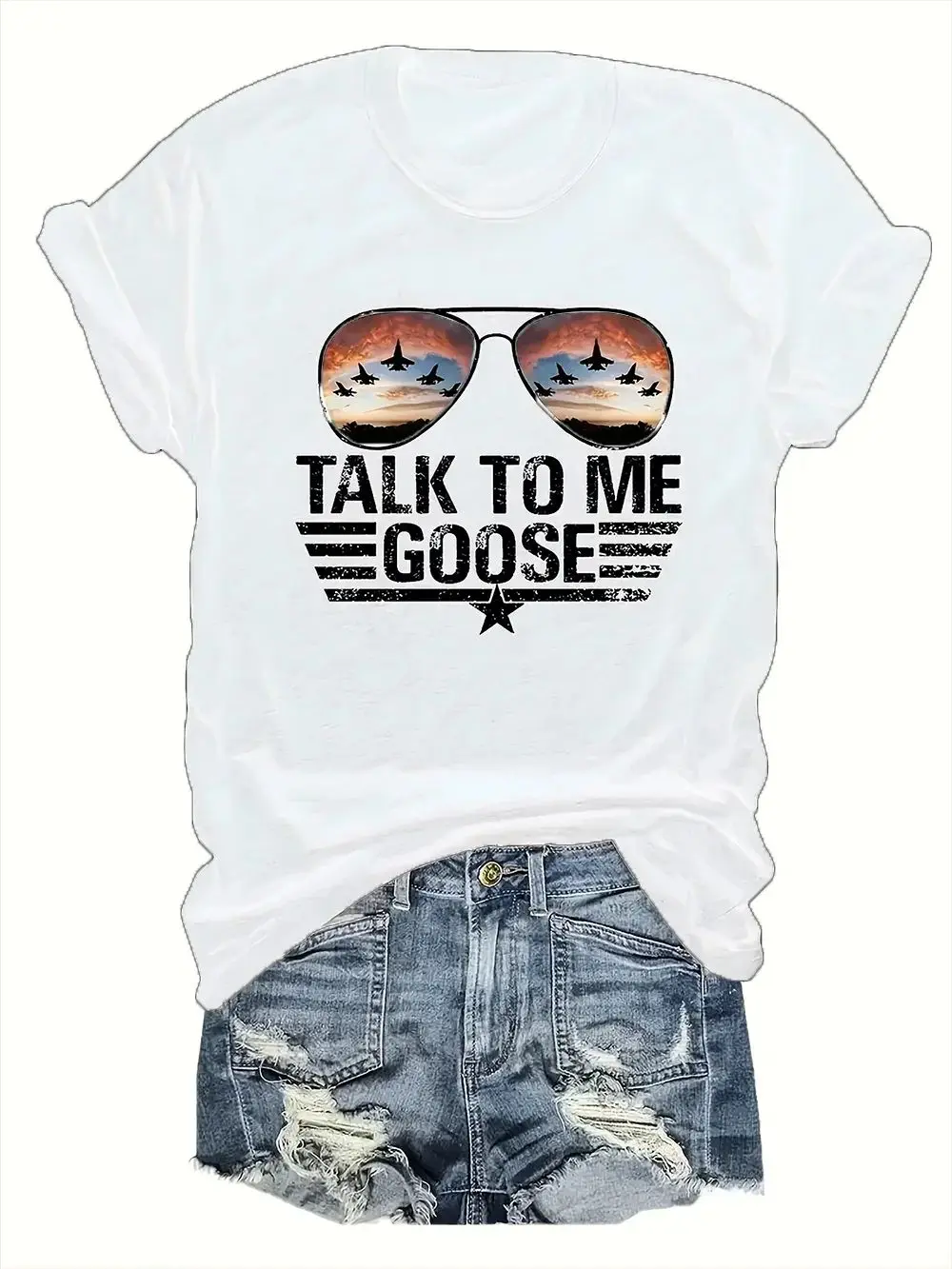 Y2k Fashion T Shirt TALK TO ME GOOSE Letters and Sunglasses Design Print Tops Summer Casual Crew Neck Short Sleeve Unisex