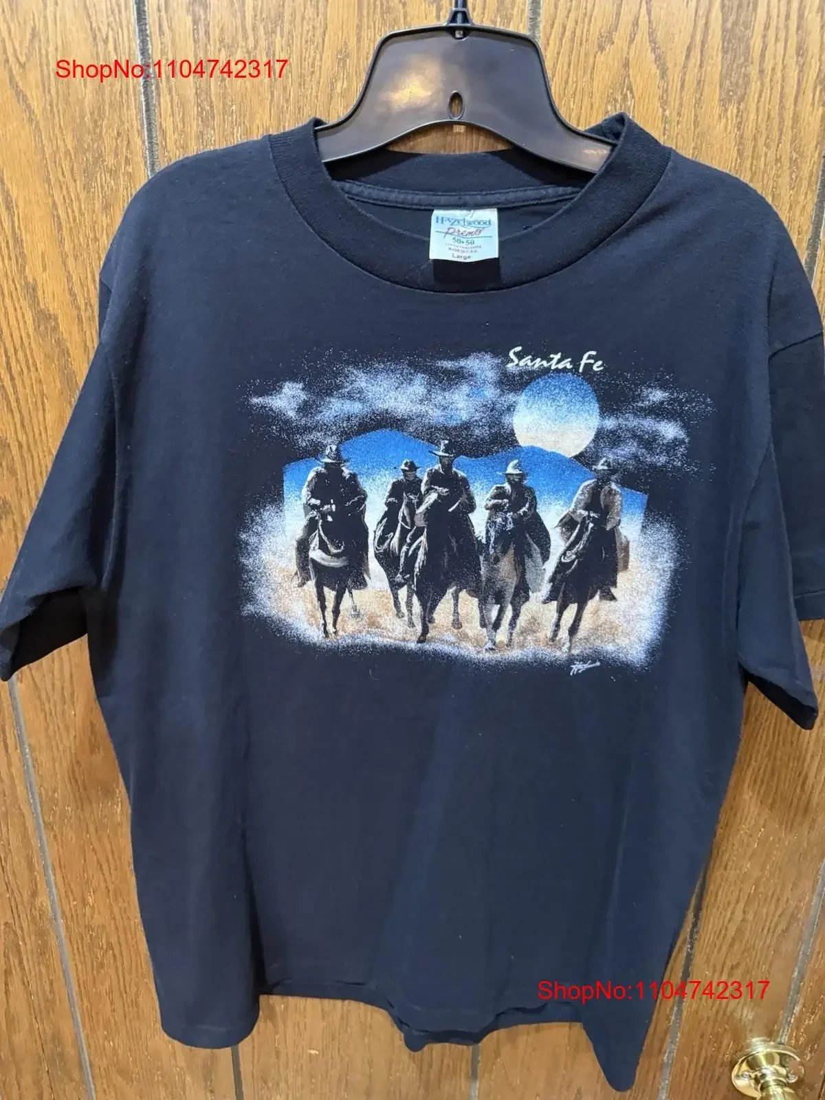 VTG 90S SANTE FE WESTERN t-shirt COWBOYS 50 mélange grand bien fondu vintage lavé polyvalent mode décontracté graphique homme