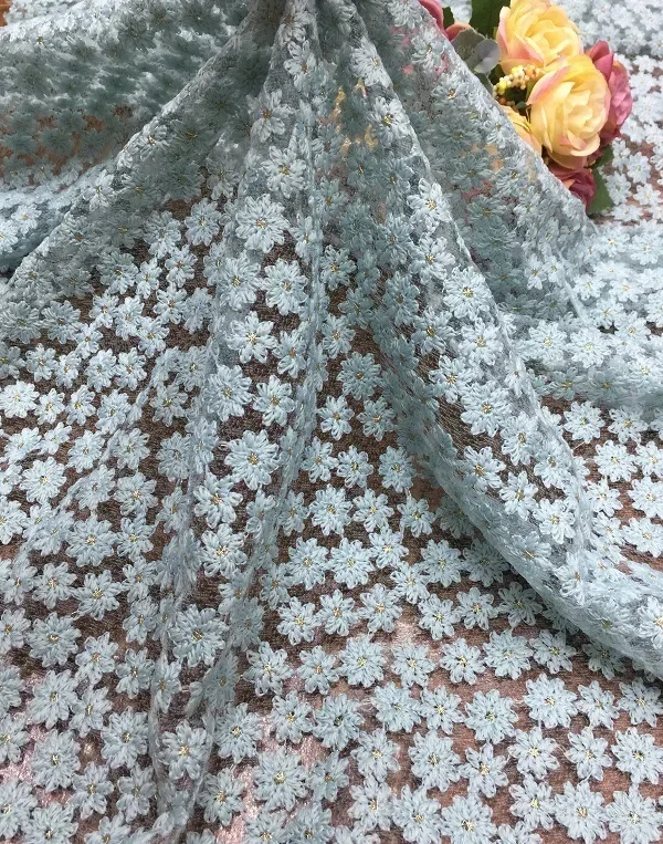 Daisy Flowers Embroidered Lace Fabric Floral Hollow out fabric for Girl Dress,Prom Dress, bride dress, Evening Dress, Couture