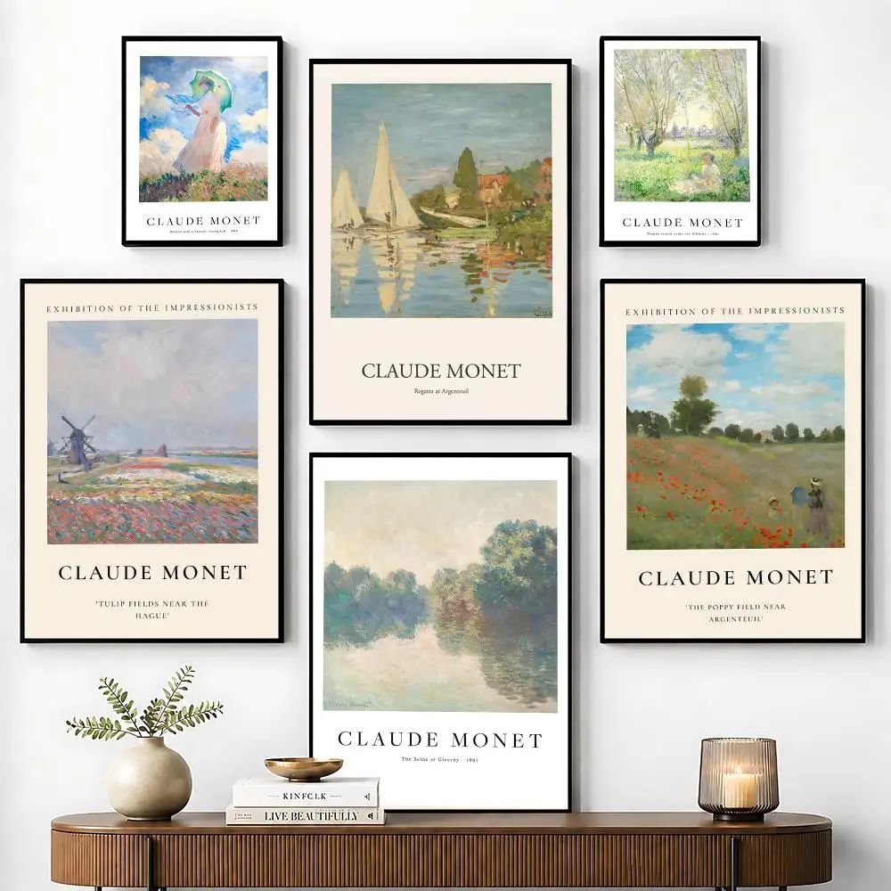 Claude Monet Retro Classic Oil Art Poster Perfect Sticker Self Adhesive for Office Home Theater Wall Art Decor Fancy Gift