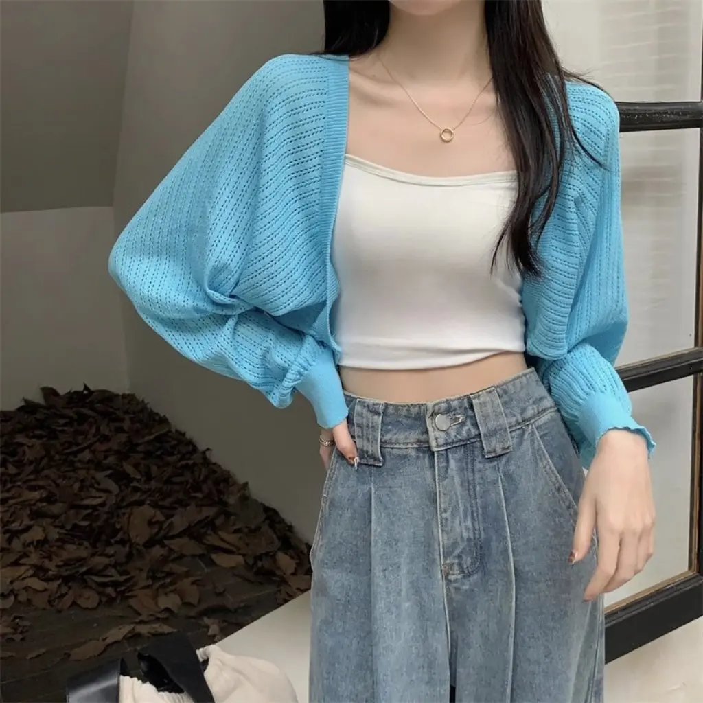 

Women's French Style Knitted Shawl Short Small Lazy Style Summer Thin Long-Sleeved Outer Top All-match Western Style Shirt