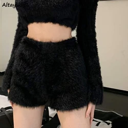 Lovely Furry Shorts Women Autumn Winter Hot Girls High Waist Korean Fashion Sexy Elasticity Solid Color Шорты Chic Party Wear