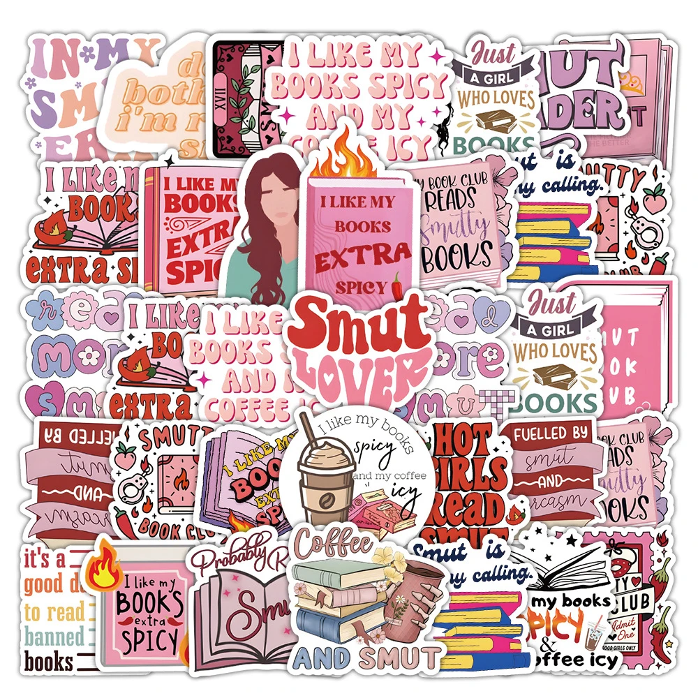 10/30/50pcs Bookish Smut Stickers Reading Romance Book Pink DIY Stickers Scrapbooking Phone Luggage Skateboard Waterproof Decals