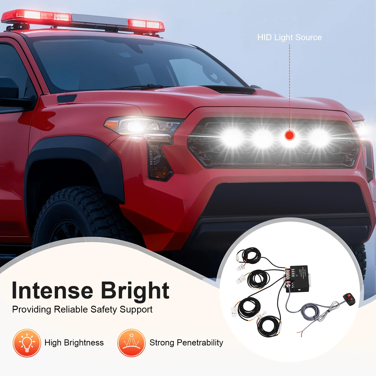 

Комплект стробоскопов HID Hideaway с 4 лампами HID, 80 Вт, аварийные стробоскопы, 7 режимов мигания, система предупреждающих стробоскопов