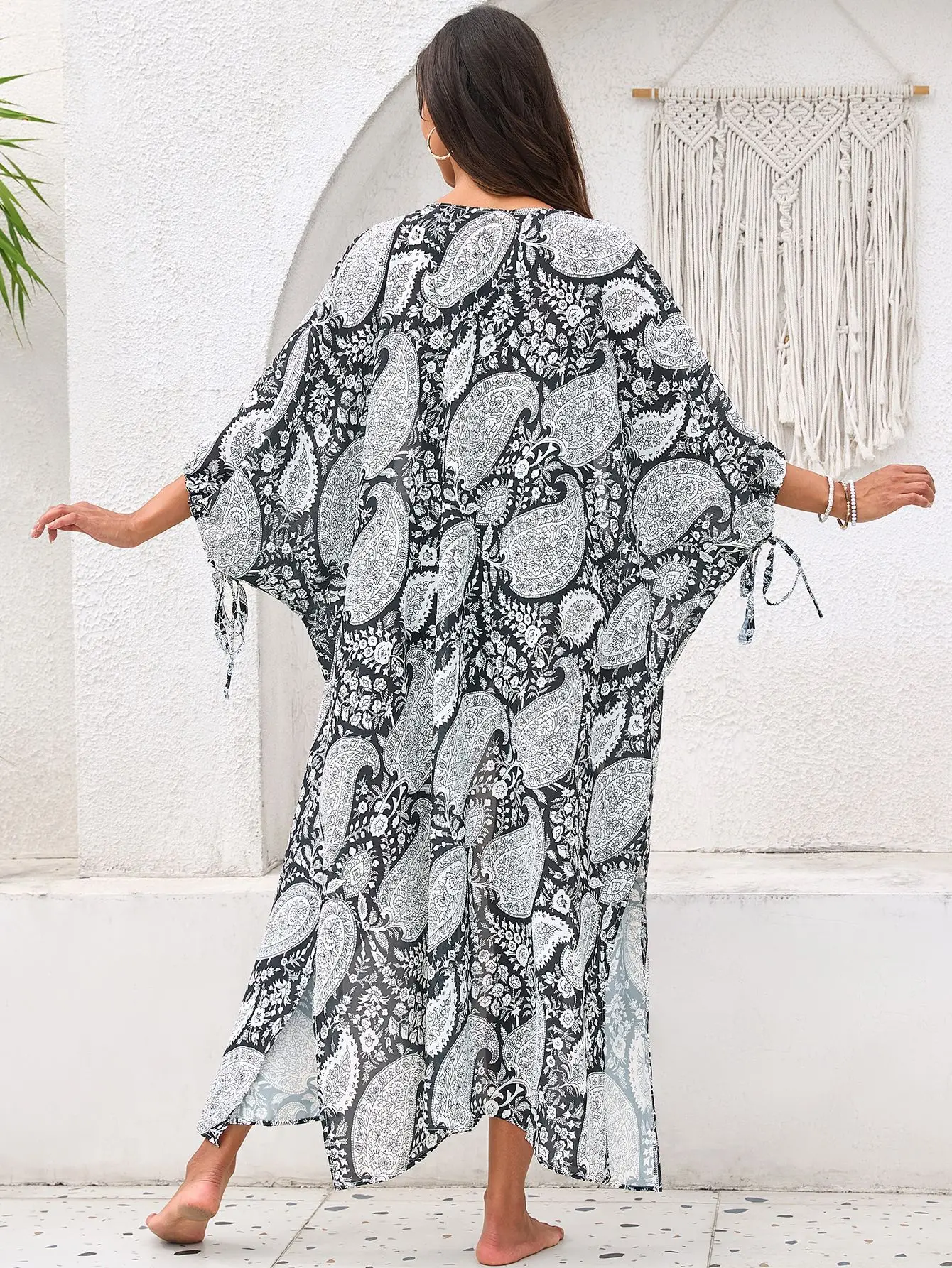 Beach Kimono Cardigans for Women Open Front Swimsuit Cover Up Graphic Print Bathing Suit