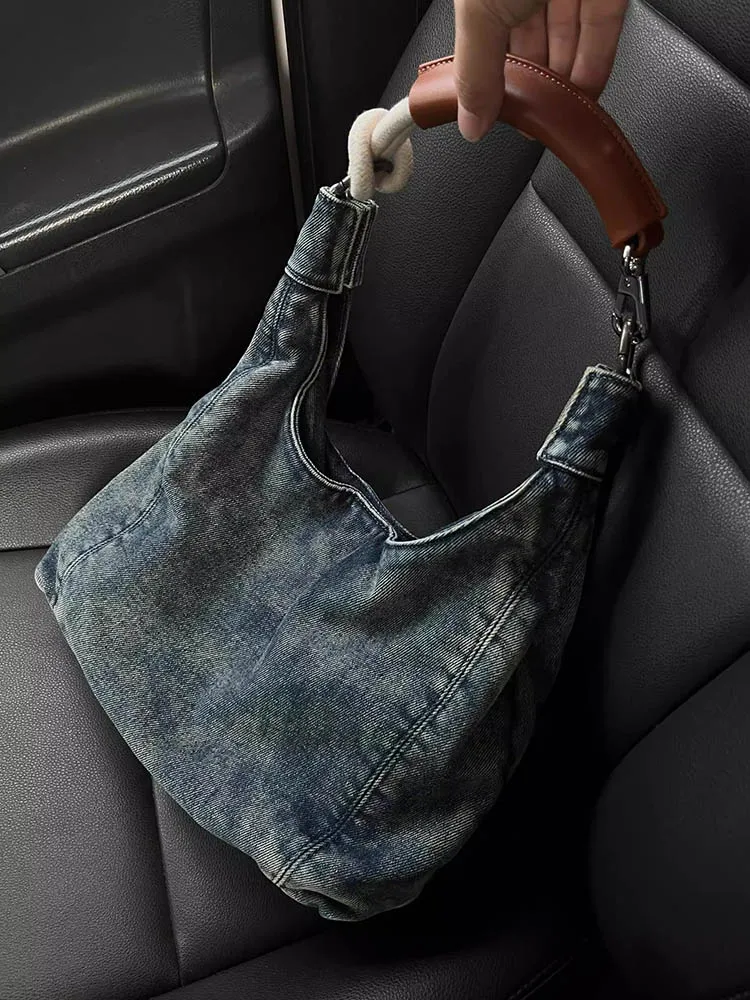 

Повседневная джинсовая холщовая сумка-тоут 2026 для женщин: простая вместительная сумка через плечо в корейском стиле, дизайнерская сумка кросс-боди