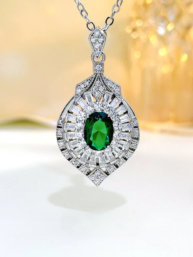 

Fashion Retro Colorful Treasure 925 Sterling Silver Pendant Set with High Carbon Diamond Versatile Wedding Jewelry Wholesale