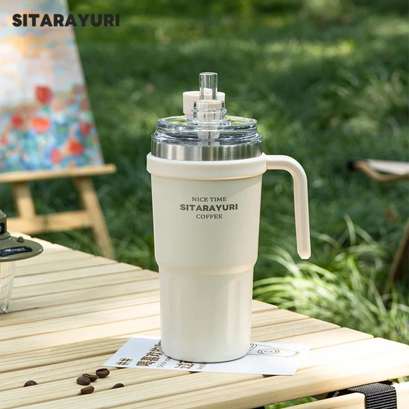 SITARAYURI 600ml Thermos Cup Stainless Steel Dual-Use Vacuum Insulated Office Straw Cup Outdoor Sports Travel Car Ice Tumbler