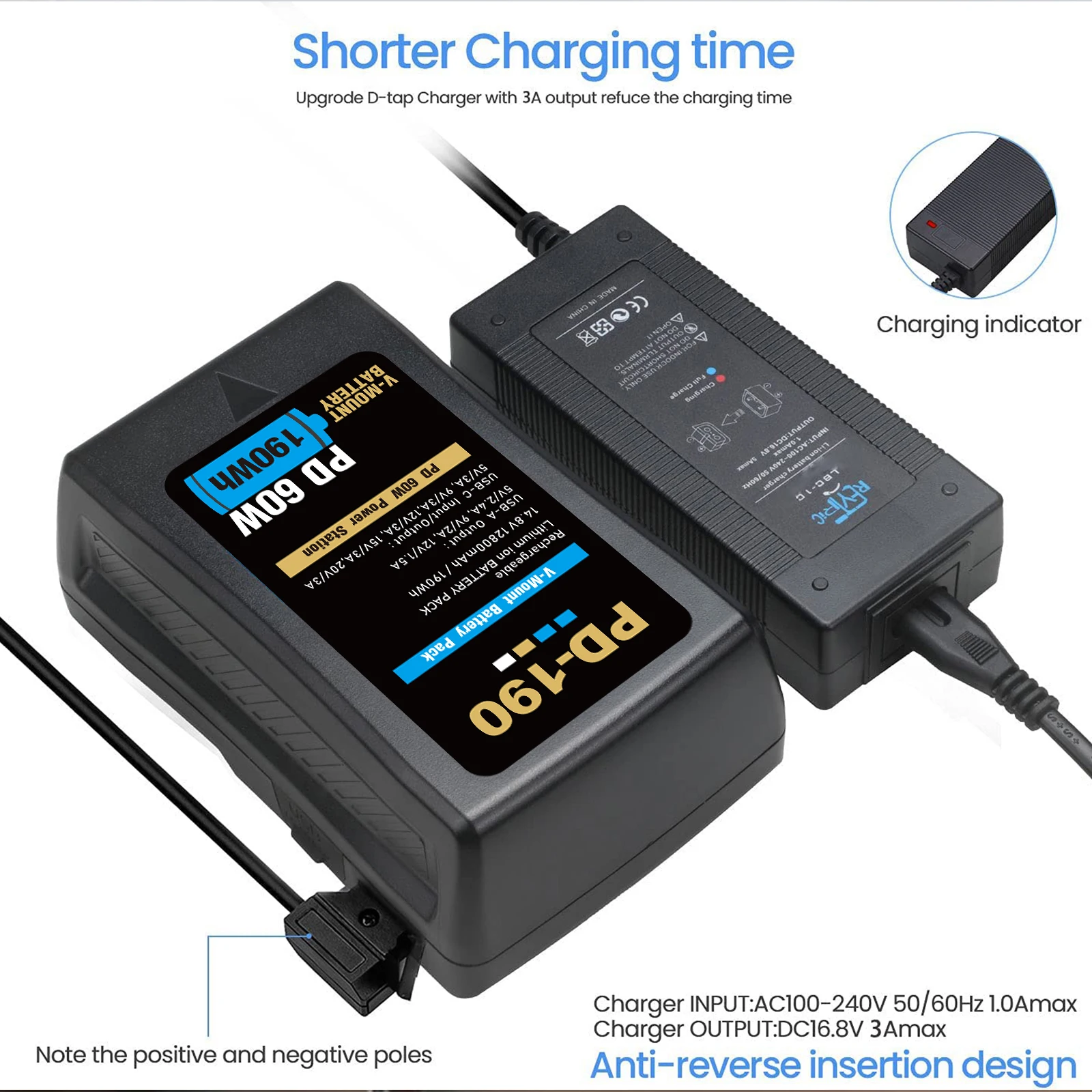 TAVT V Mount V-Lock PD-99 PD-150 PD-190 V-Mount Battery PD 60W for Sony Camcorder Broadcast Video Light Blackmagic Accessory