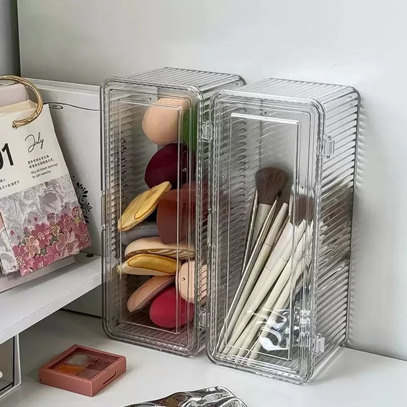 Sundries Storage Container Makeup Brush Storage Box Desktop Storage Tool Can Be Stacked Desktop Dustproof Storage Box Flip Cover