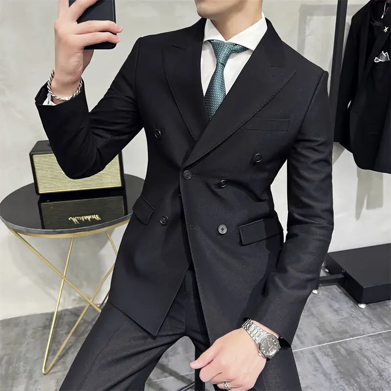 7217 Slim fit business casual groom wedding double breasted suit