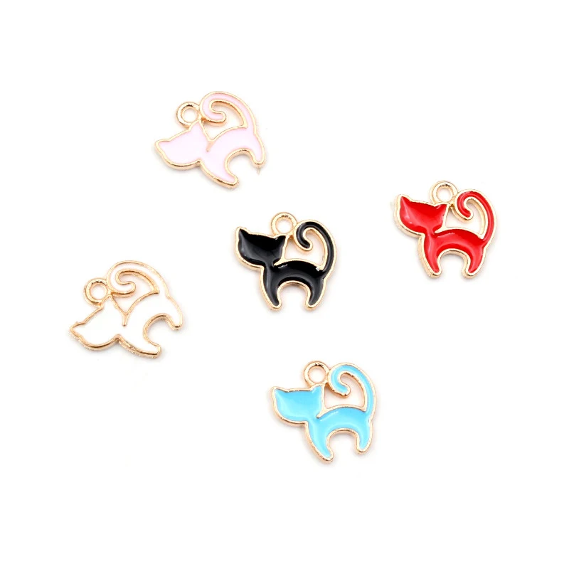 30pcs/Lot 13*13mm Cute Colorful Enamel Cartoon Cat Pendants For Necklaces Earrings Girl Charms Jewelry Making Findings