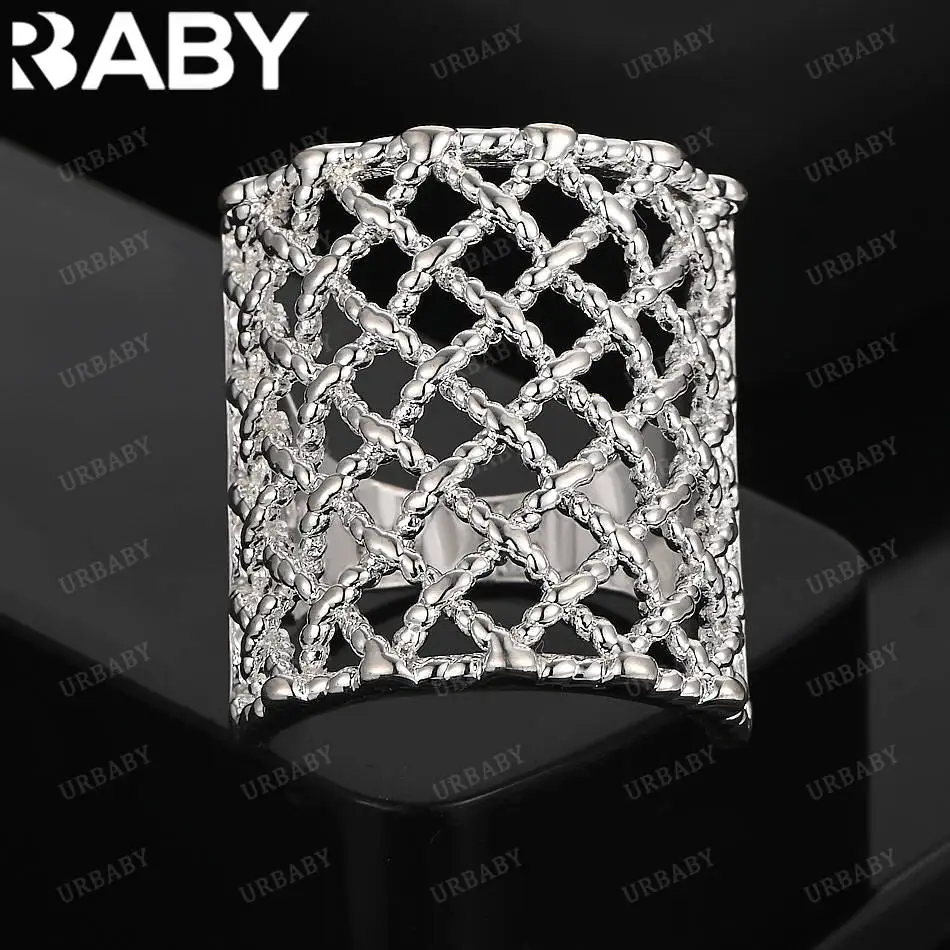 

URBABY 925 Sterling Silver Braided Square Ring For Women Fashion Jewelry Vintage Grace Charm Noble Party Birthday Gifts