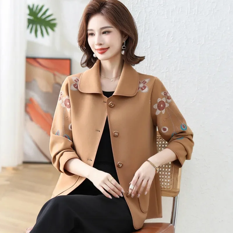 Spring Autumn Coat Women's 2025 New Western-Style Jacket Middle-Aged Elderly Mom Windbreaker Large Size High Quality Ladies Tops