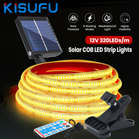 IP68 Waterproof 12V Solar Clear COB Neon LED Strip 320LEDS/M Flexible Outdoor Solar Adhesive Light Strips With Remote Control