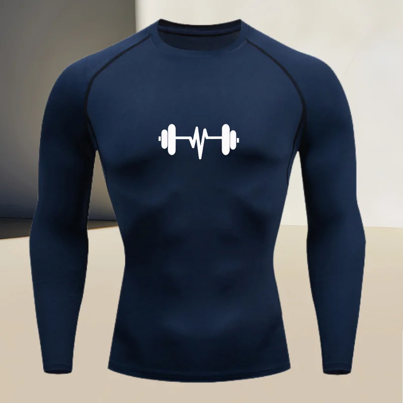 Men's round neck quick drying compression long sleeved printed top - a must-have for high stretch fitness and outdoor sports - Image 3