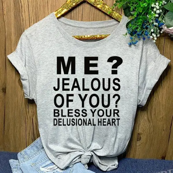 Women's Graphic Cool 'ME ? Jealous of You.....' Letters Print T Shirts Fashion Cotton Tees for Spring Summer Fall Winter