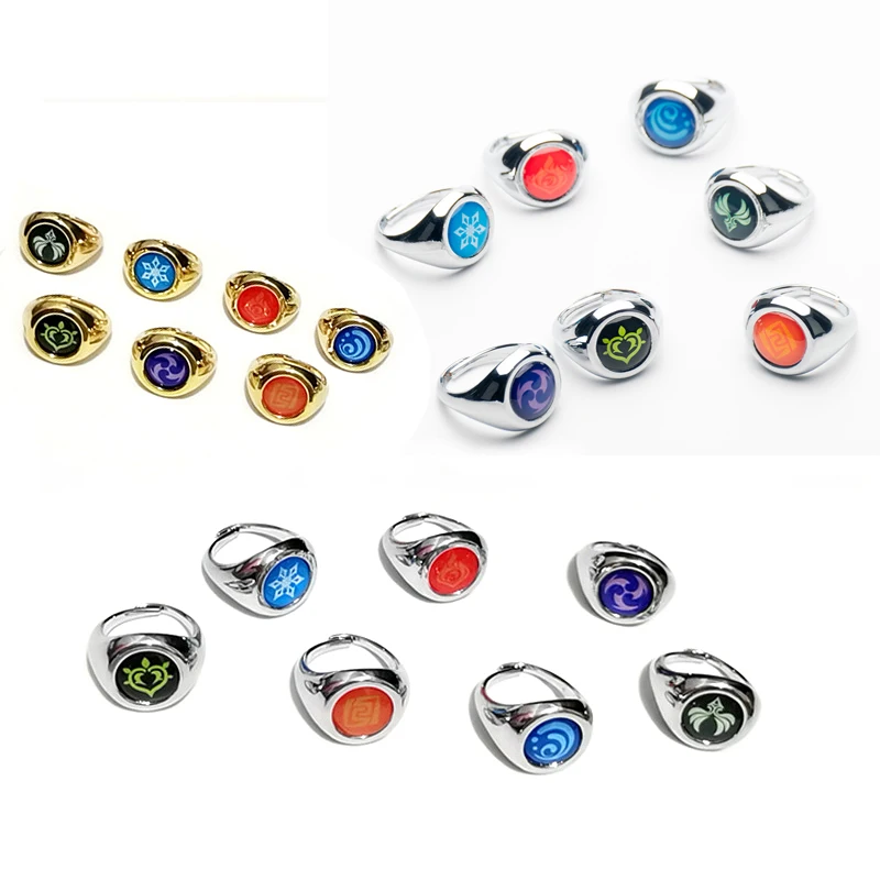 Anime Game Genshin Impact Elemental Ring Accessories Metal Adjustable Rings Women Jewelry Fashion Finger Ring Men Accessories