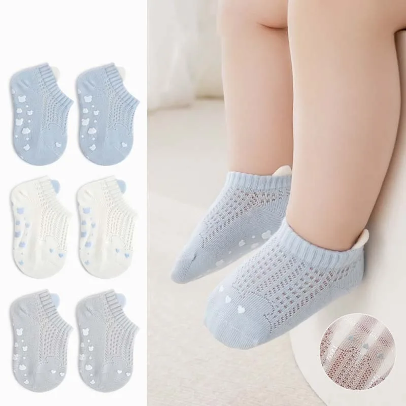 1/3Pairs Baby Cotton Thin Mesh Socks RAISE Summer Comfy Breathable Kid Boy Girls Non-slip Floor Socks Infant Baby Boy Boat Socks